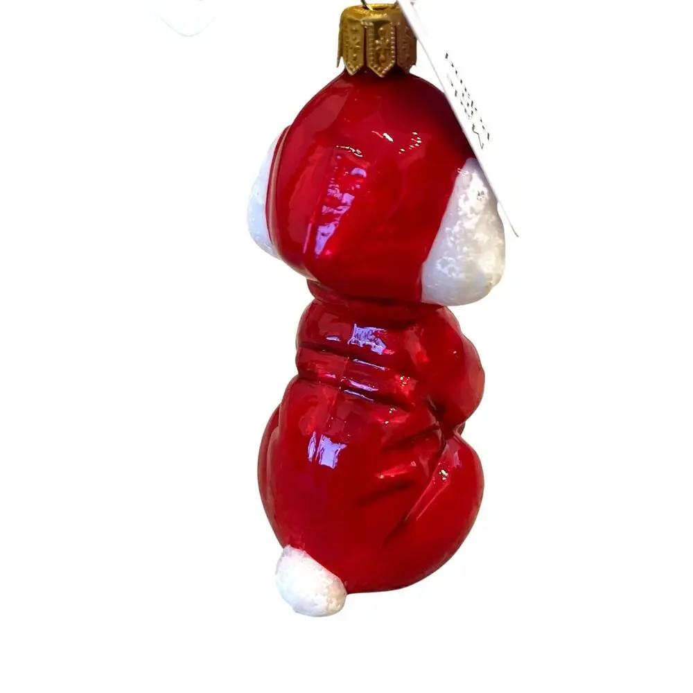 Joy to the World White Poodle in Red Hoodie Polish Glass Christmas Tree Ornament